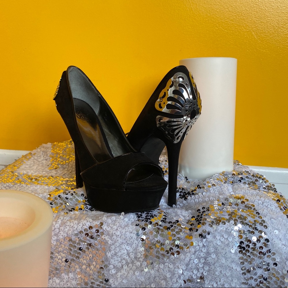 Black Peep Toe Platform Stilleto